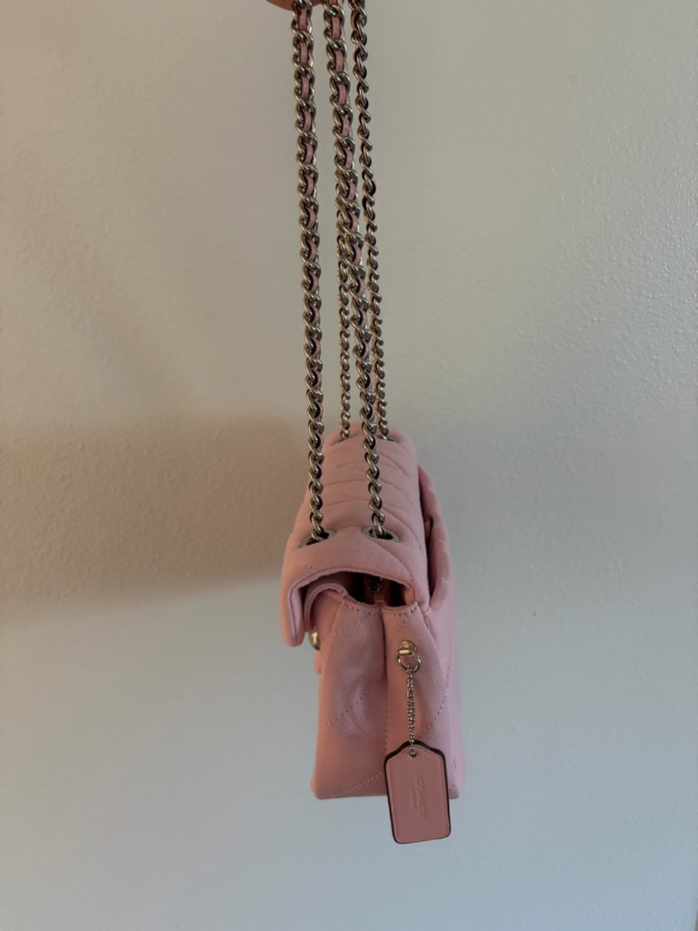 Coach Pink Quilted Shoulder Bag with Chain Strap - Picture 3 of 5